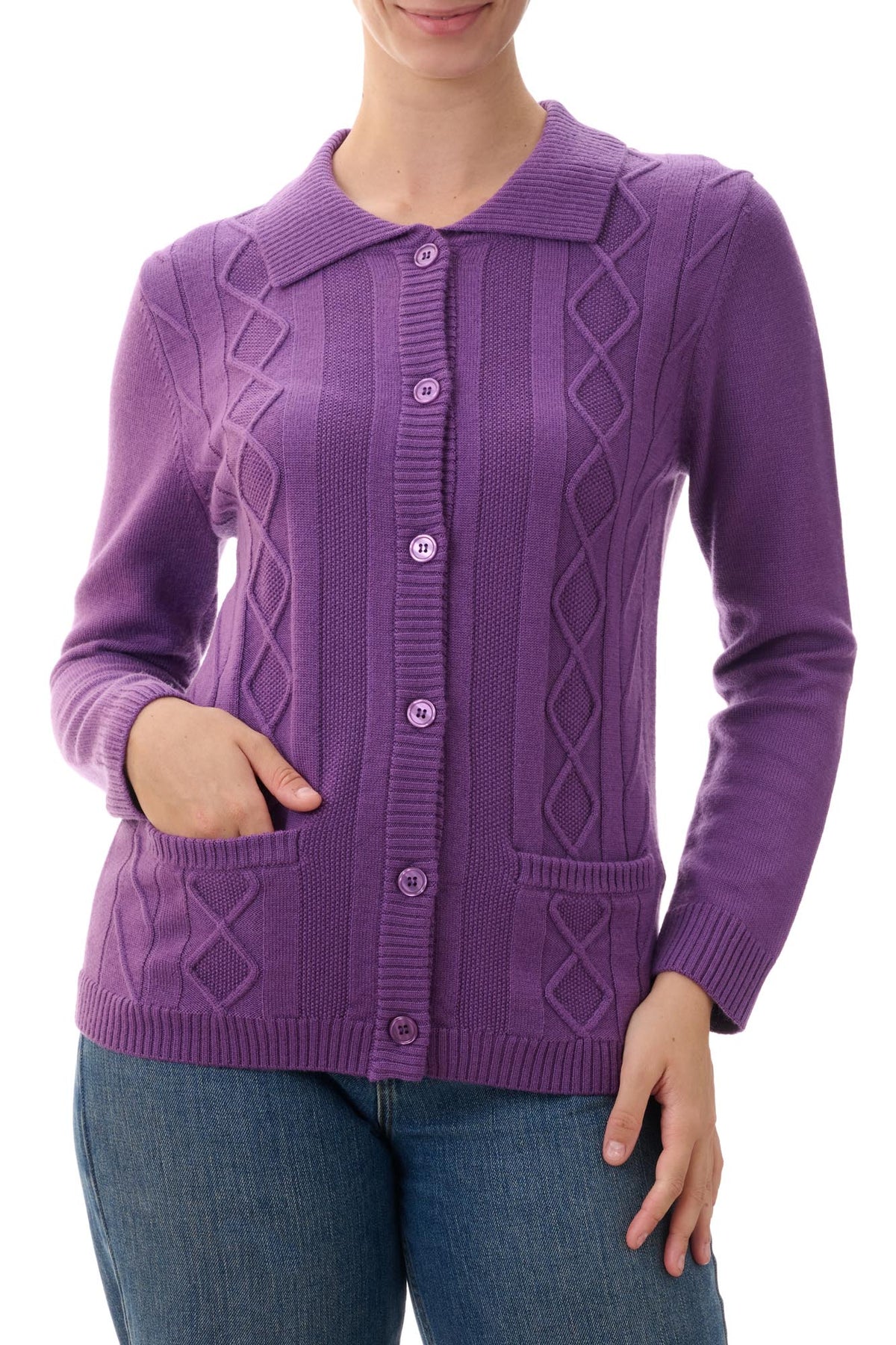 Collared cable front cardi