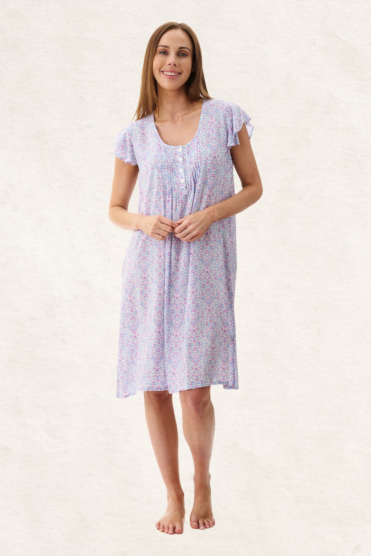 6AF26P - Pearl Flutter Sleeve Short Nightie