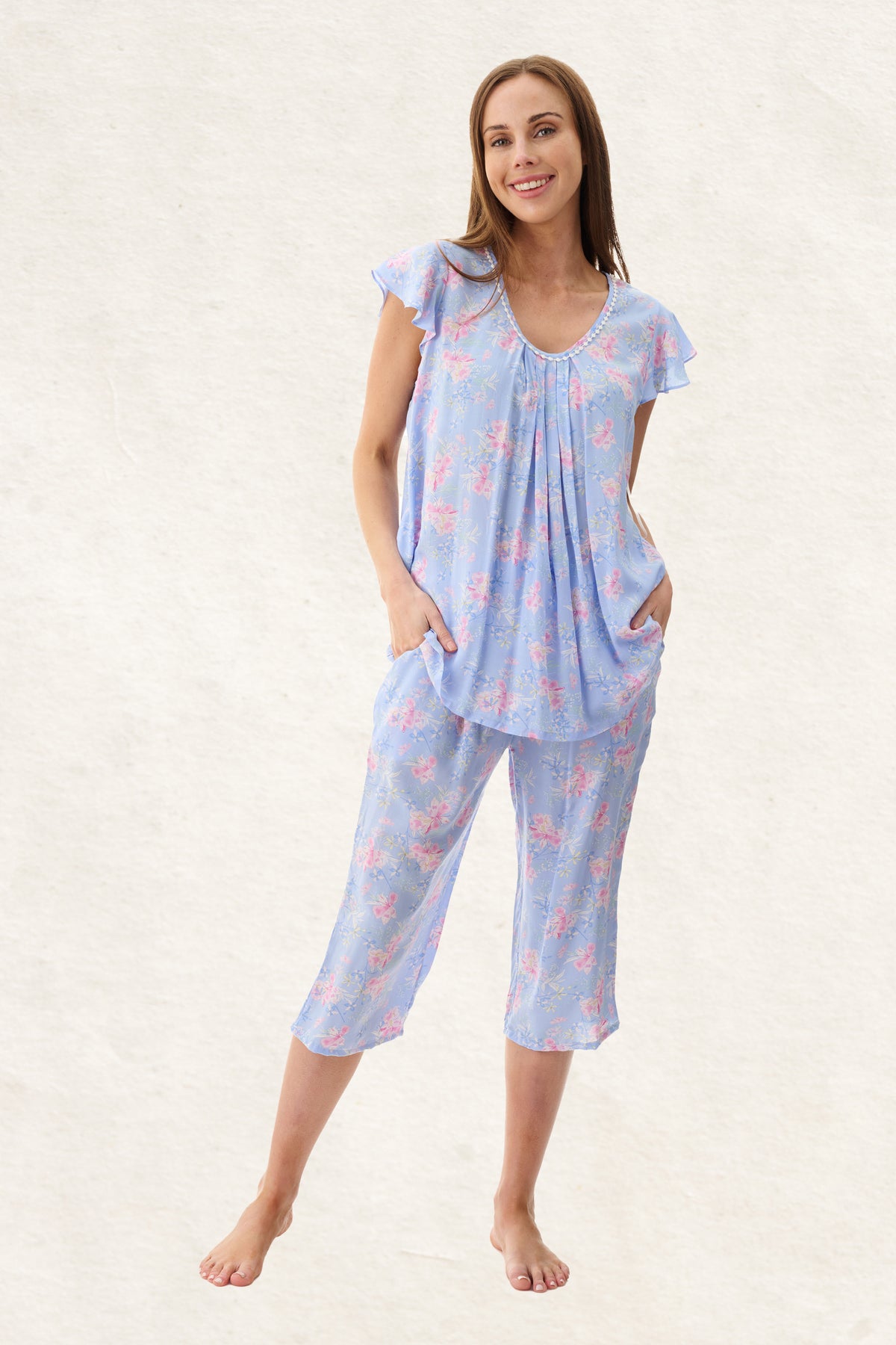 6AF64J - Jessica Flutter Sleeve Capri Pyjama