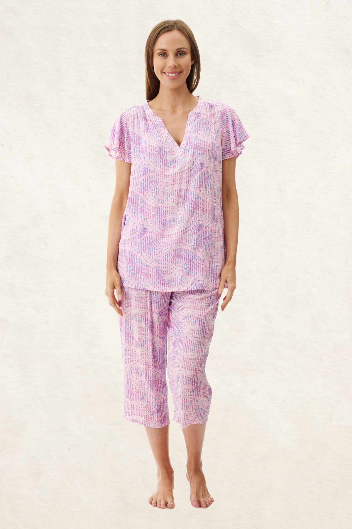 6AF86R - Reese Flutter Sleeve Capri Pyjama