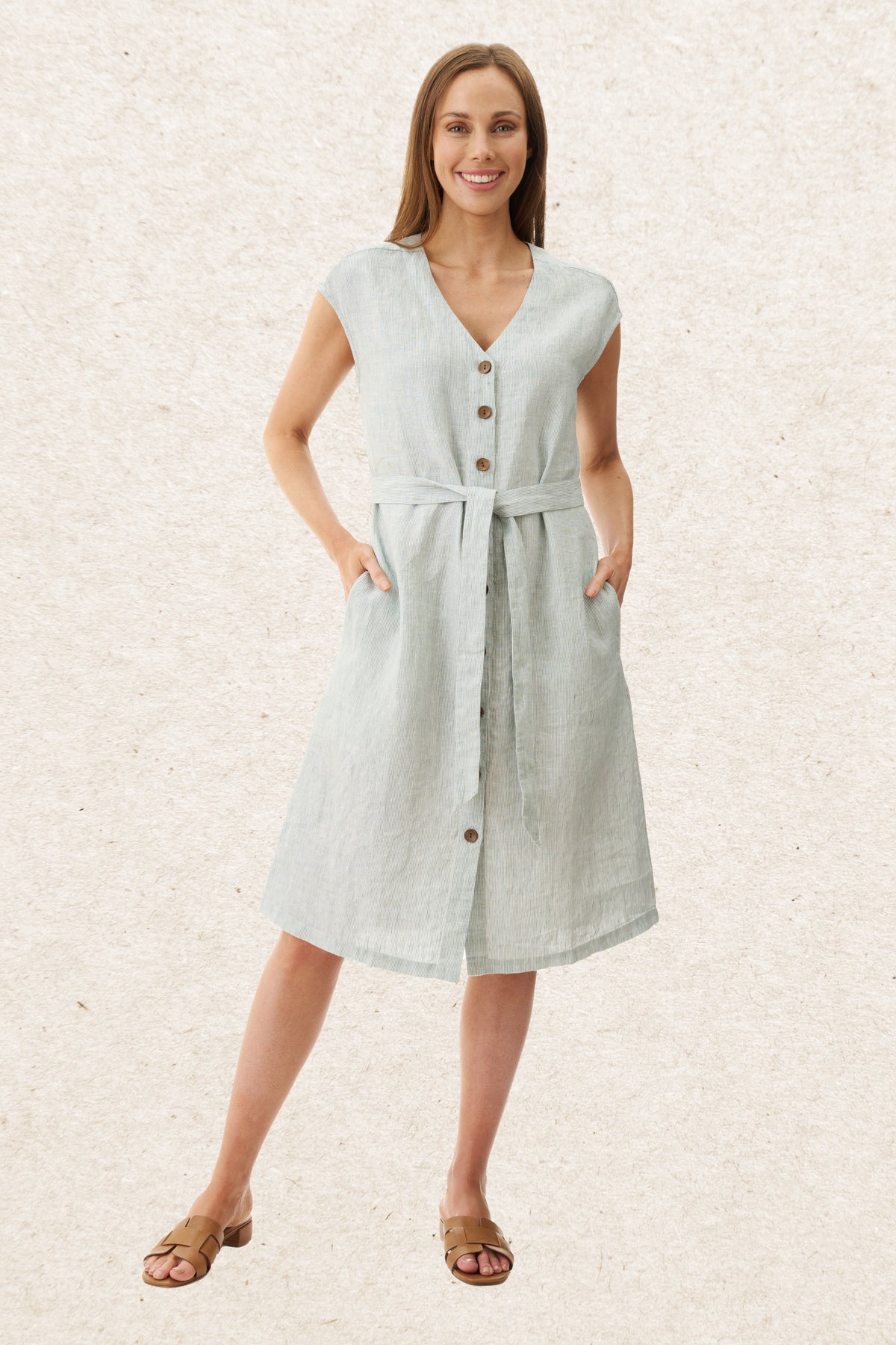 6AL96X - Xyris button linen dress