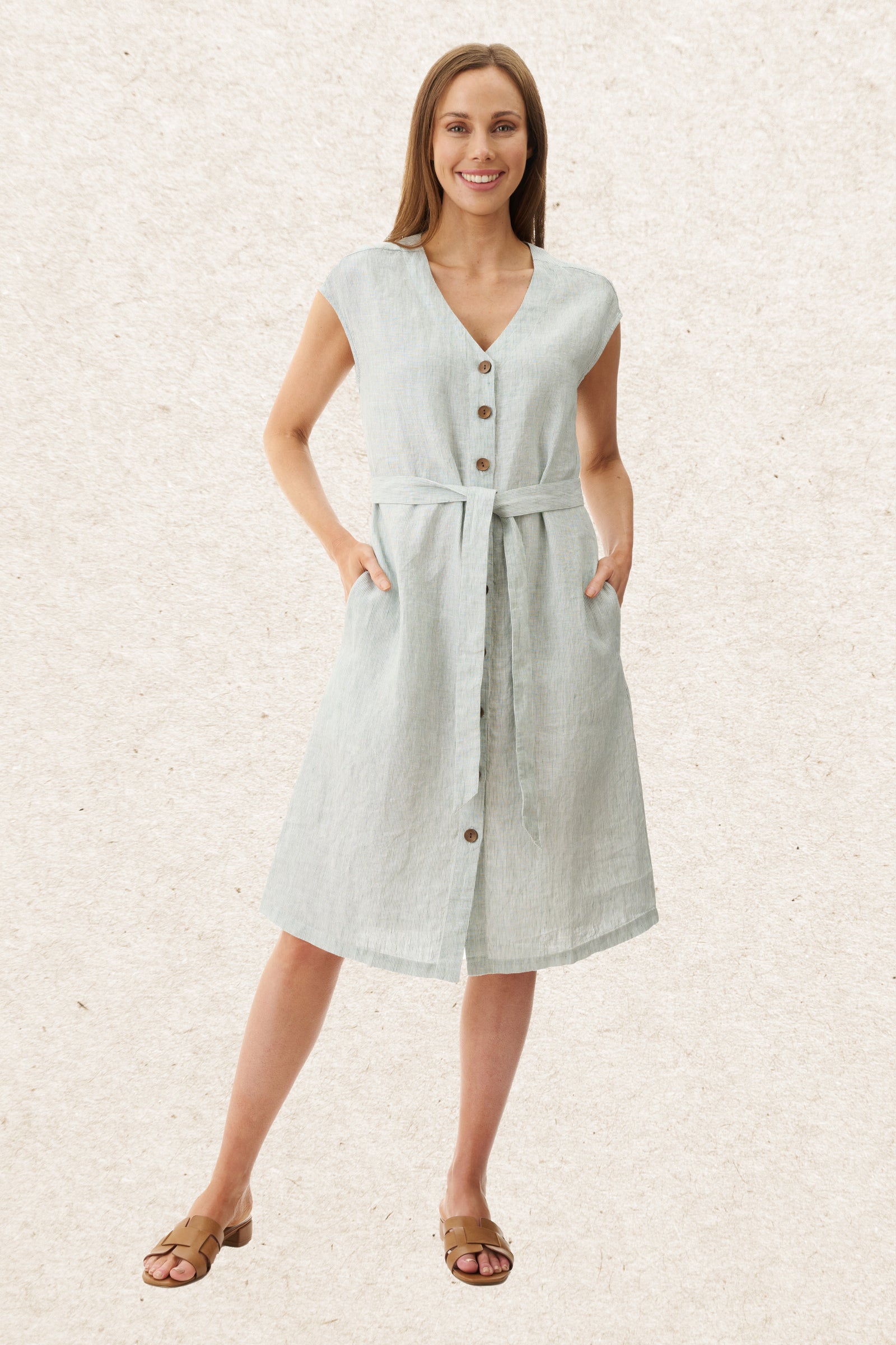 6AL96X - Xyris button linen dress