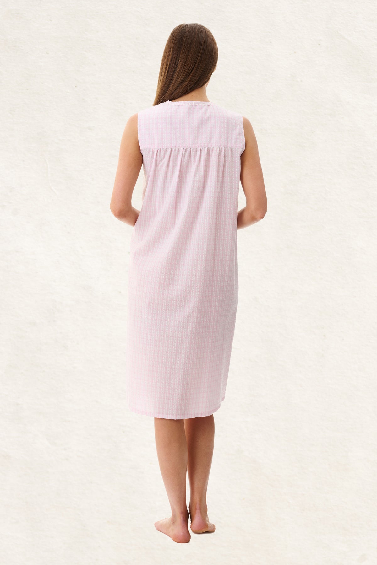 6CH15 - Check Sleeveless Short Nightie