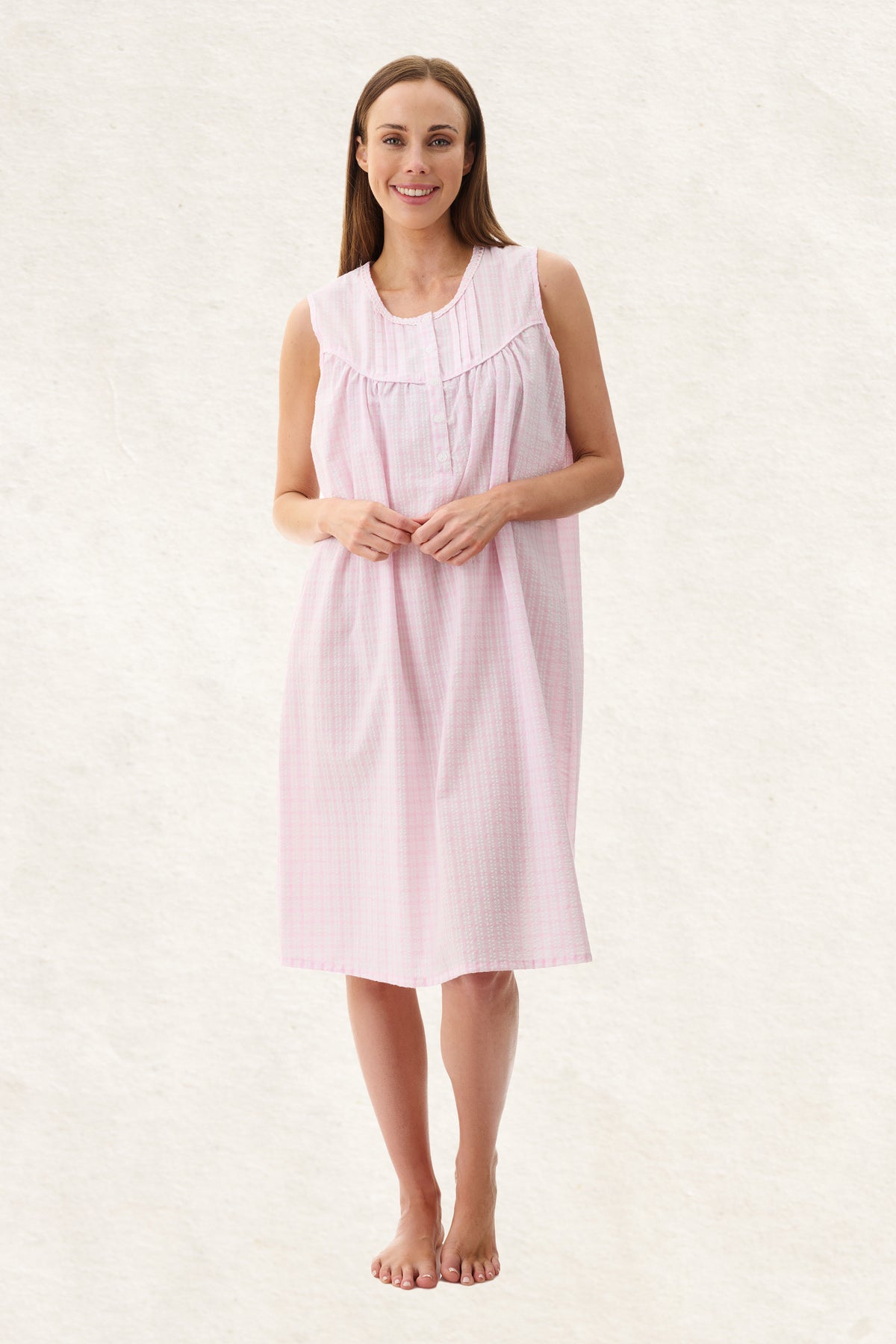 6CH15 - Check Sleeveless Short Nightie