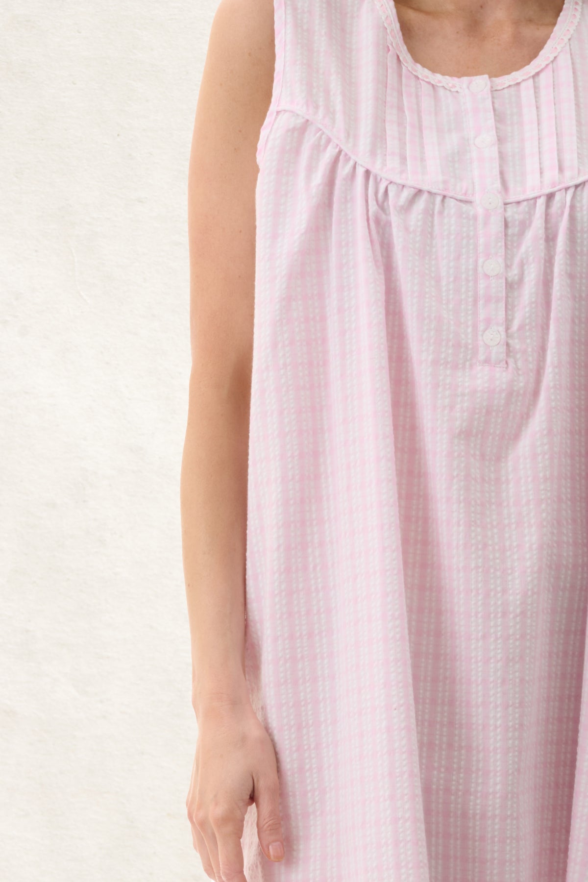 6CH15 - Check Sleeveless Short Nightie