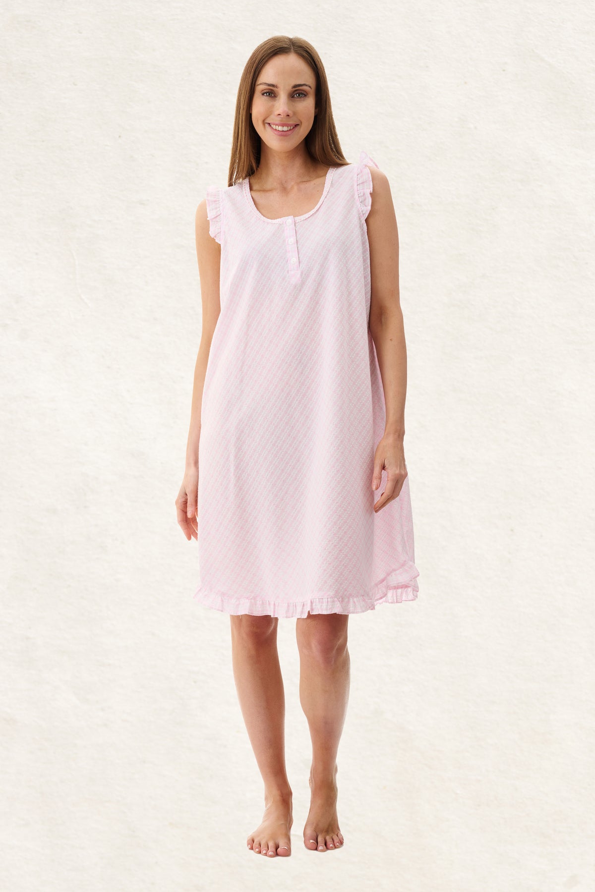 6CH60 - Check Sleeveless Short Nightie