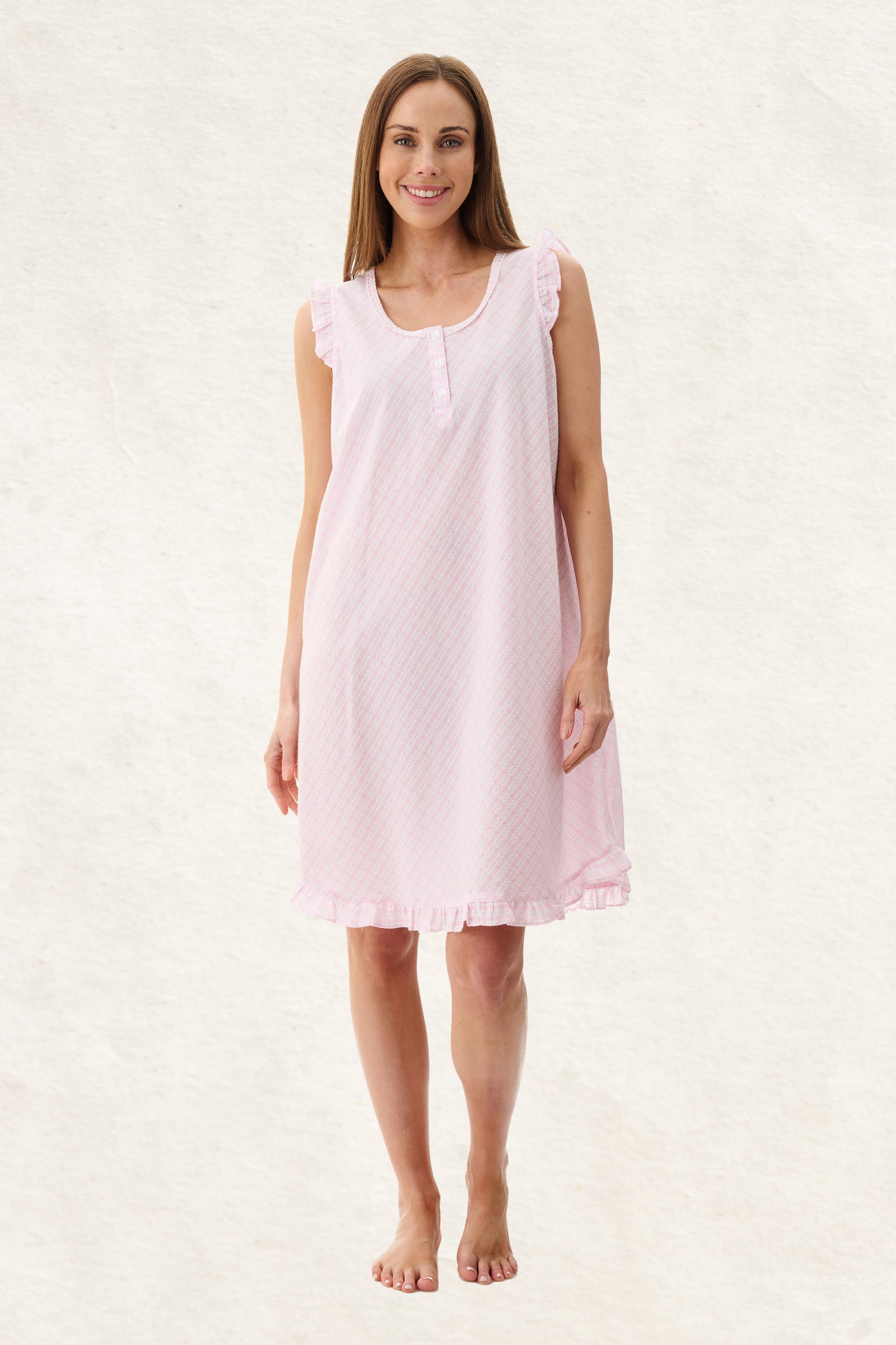 6CH60 - Check Sleeveless Short Nightie