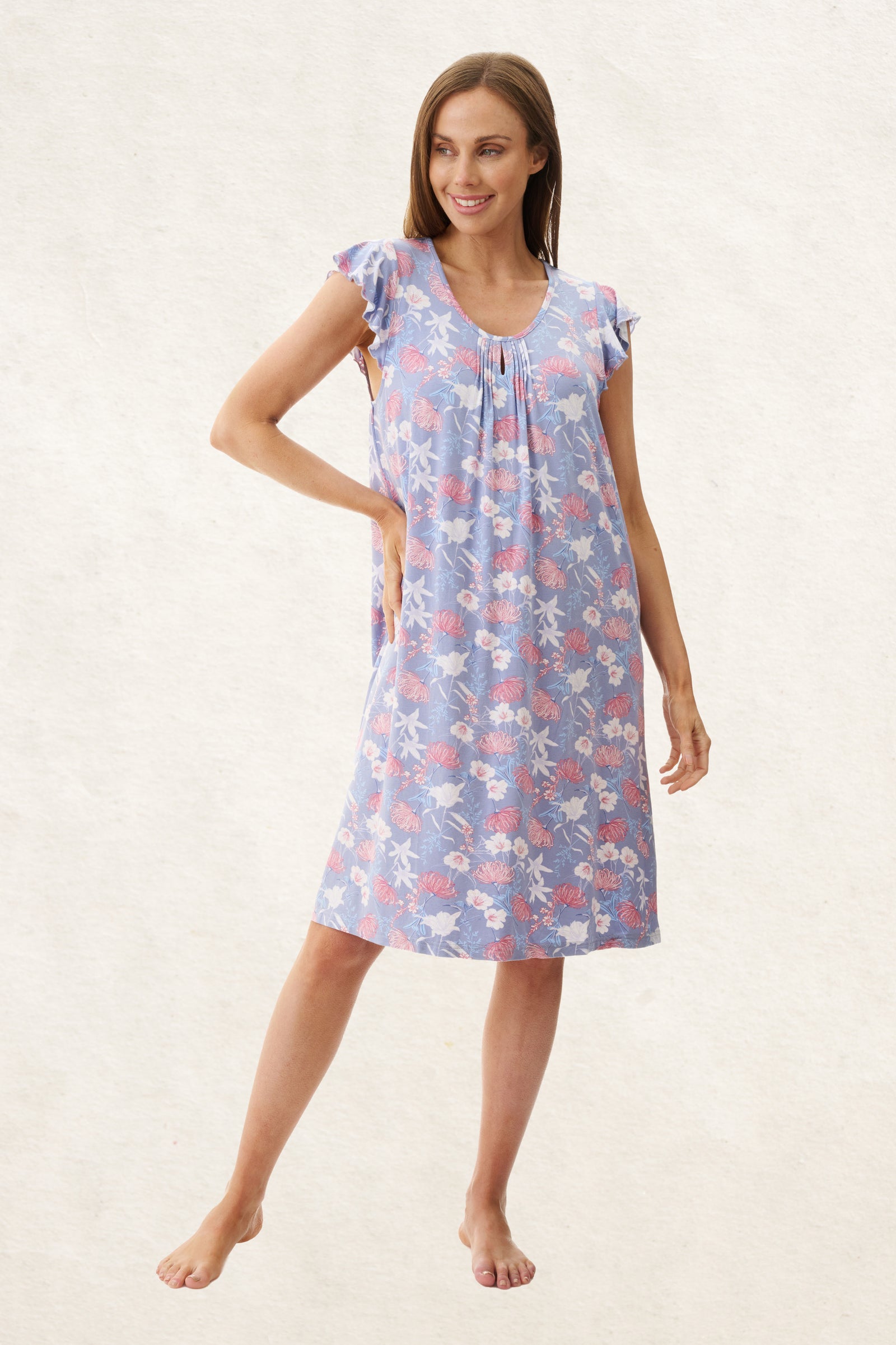 6LG81B - Barbara Flutter Sleeve Short Nightie