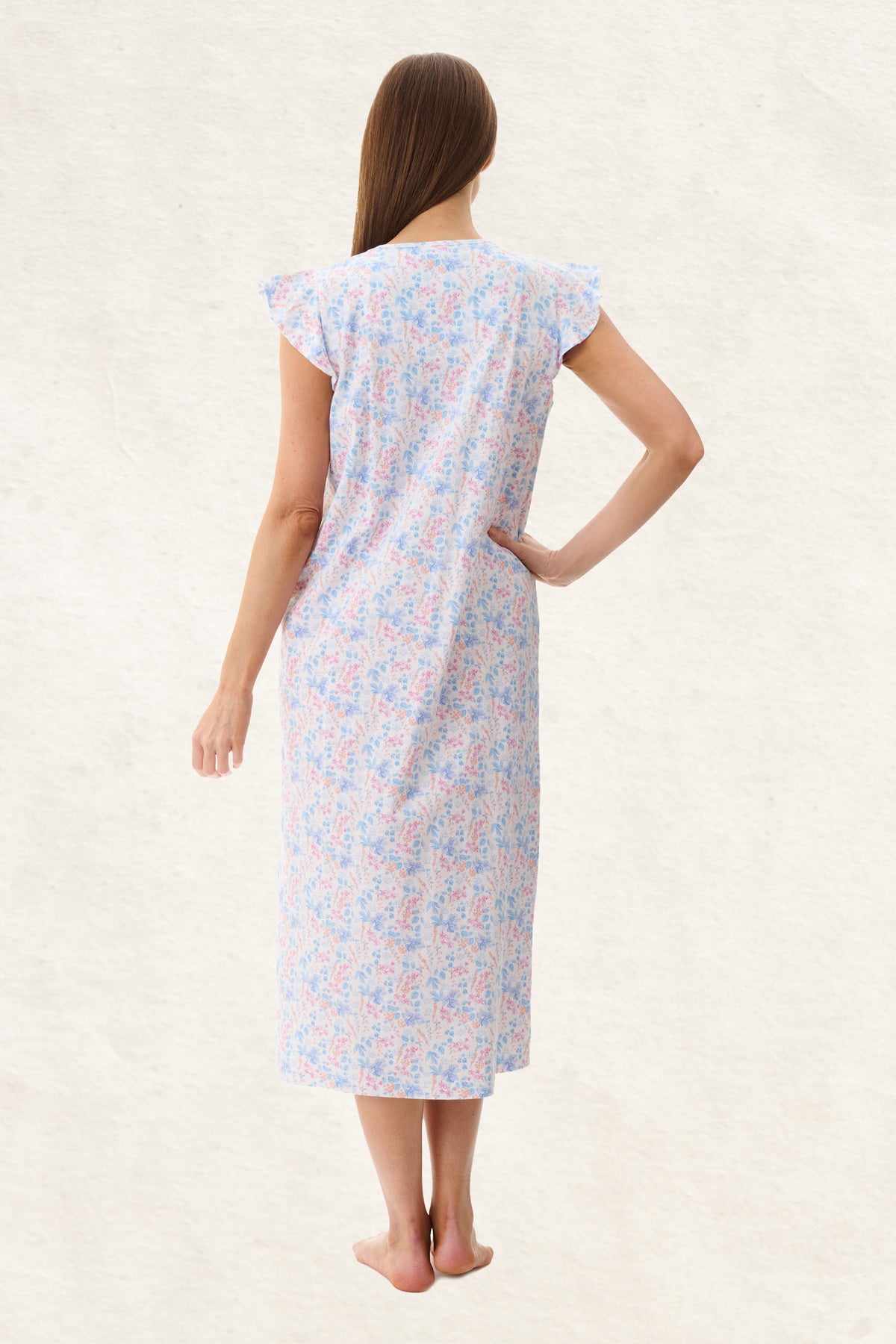 6LP53P - Penny Flutter Sleeve Mid Length Nightie