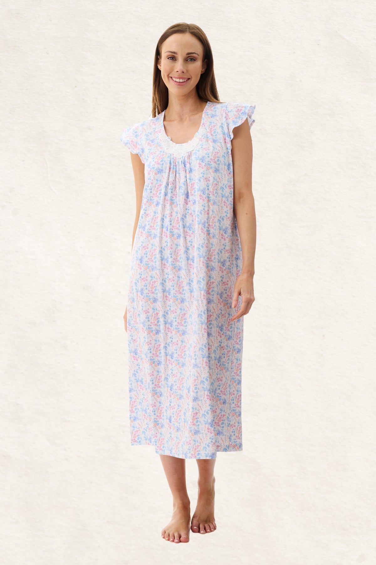 6LP53P - Penny Flutter Sleeve Mid Length Nightie