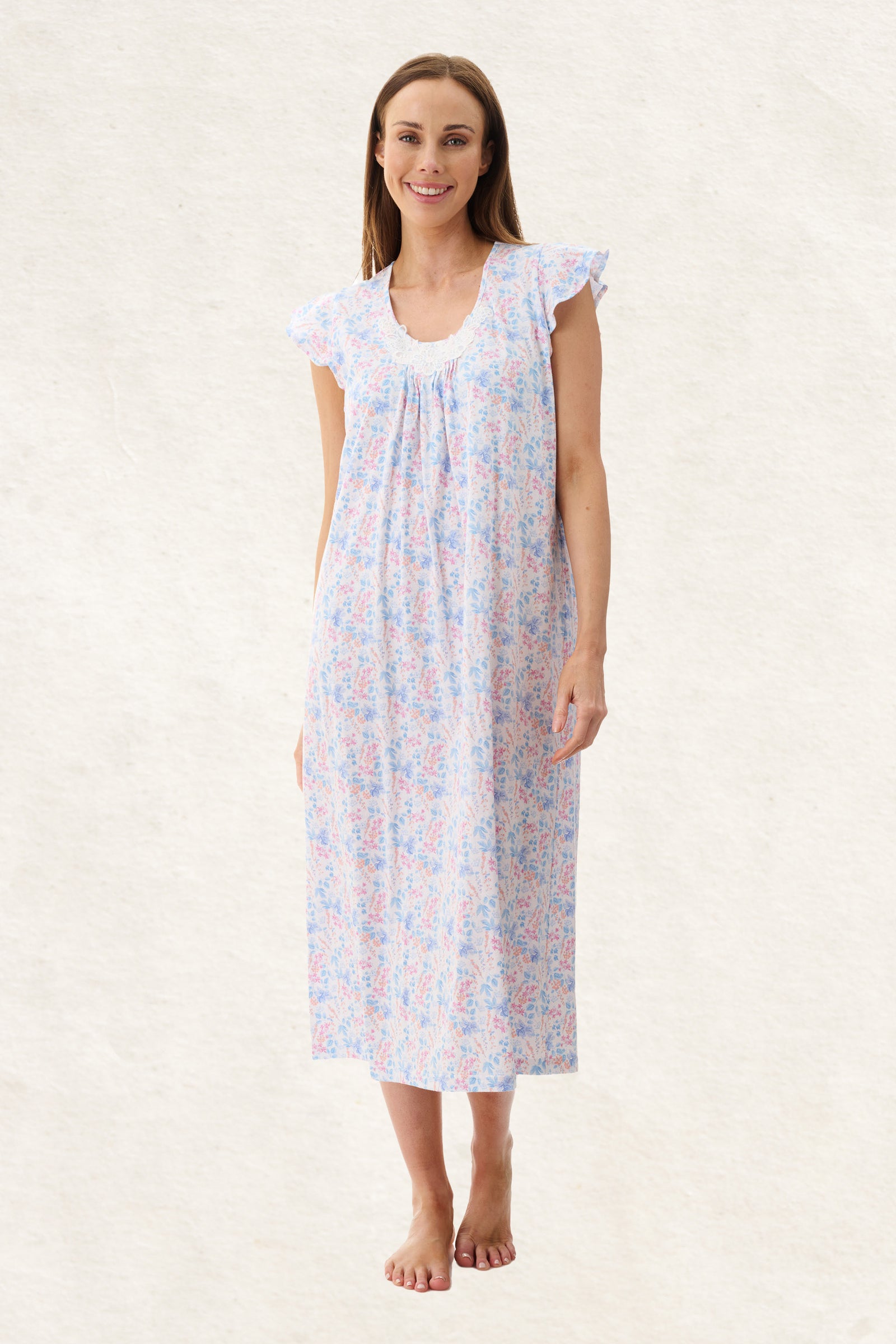 6LP53P - Penny Flutter Sleeve Mid Length Nightie