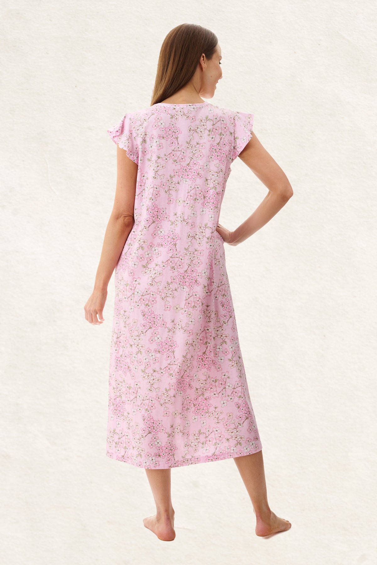 6LP80J - Jemma Flutter Sleeve Mid Length Nightie