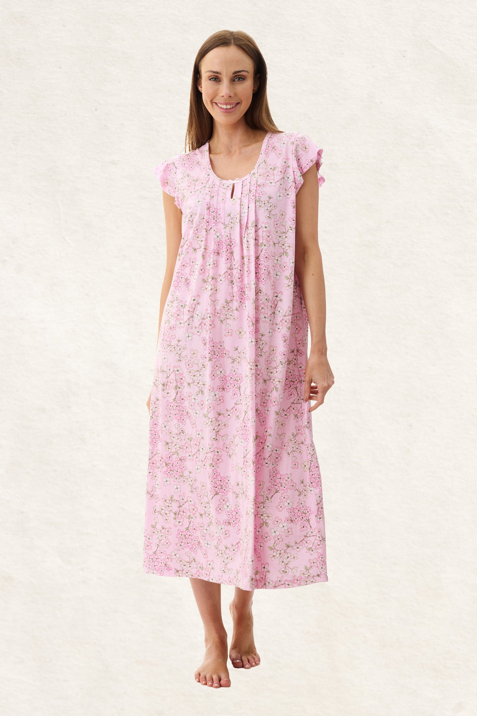 6LP80J - Jemma Flutter Sleeve Mid Length Nightie