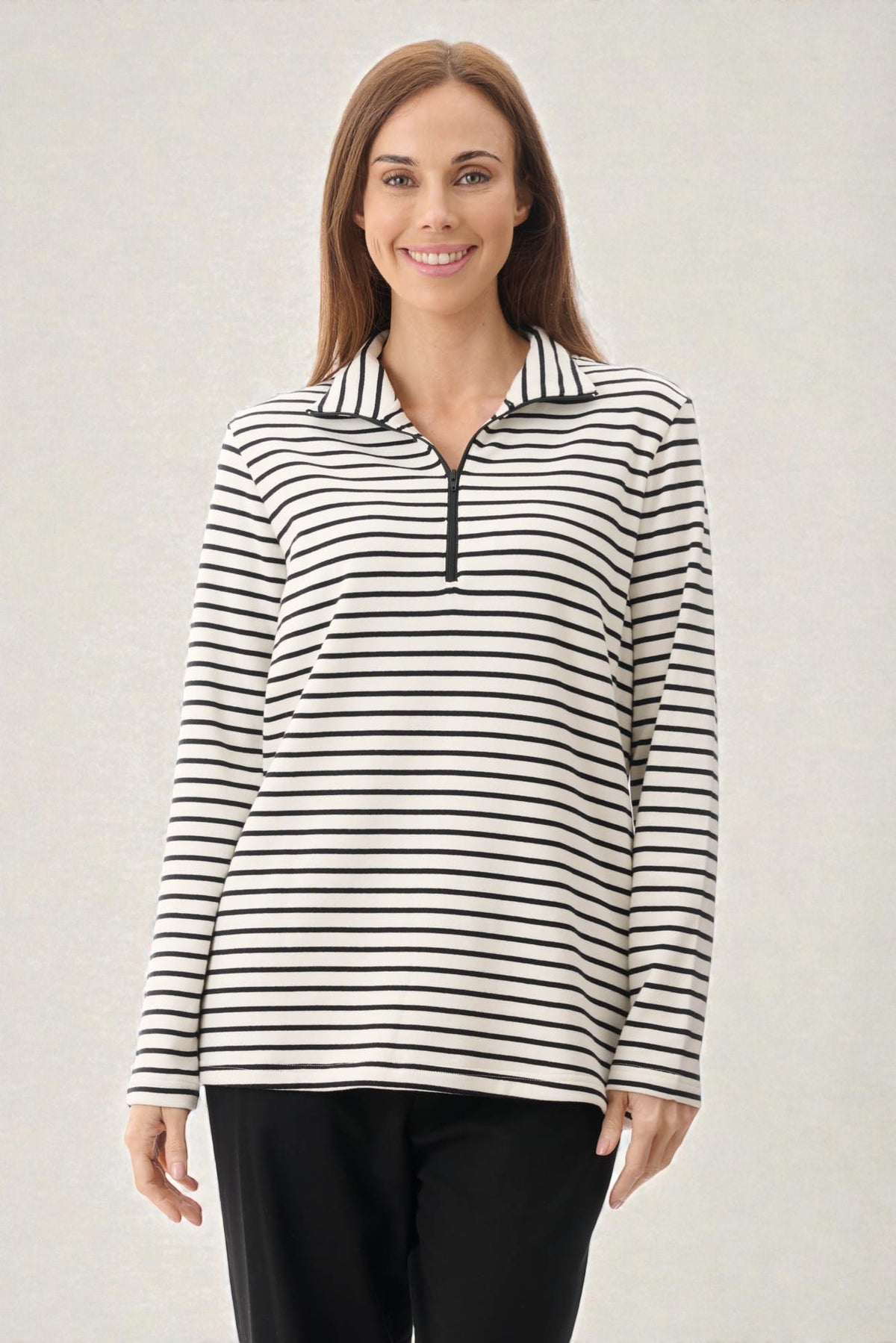 Stripe zip neck top