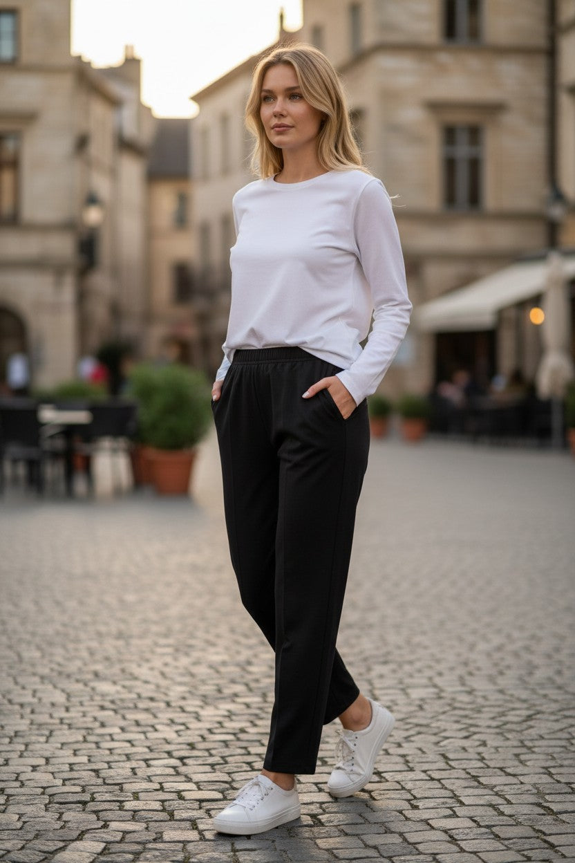 Short elastic waist pant