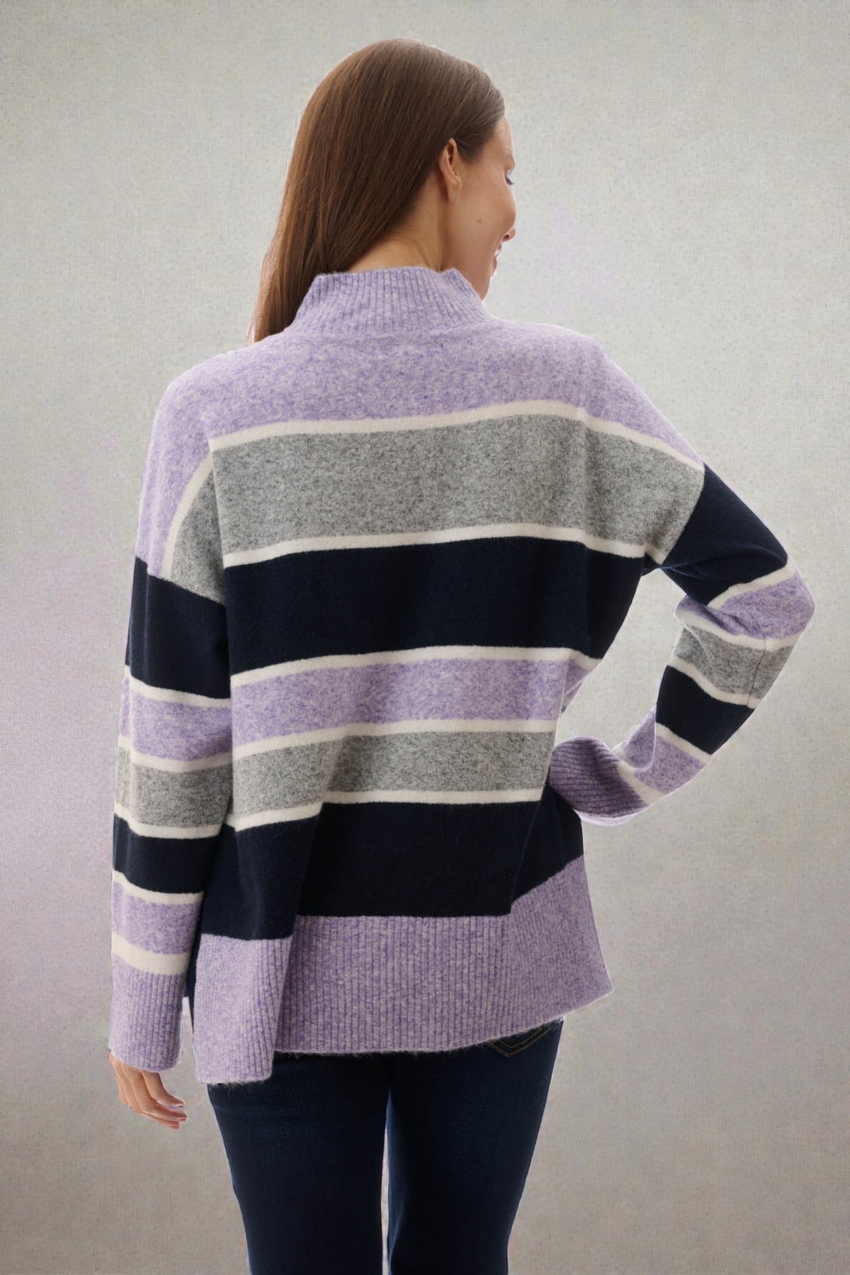 High neck stripe knit