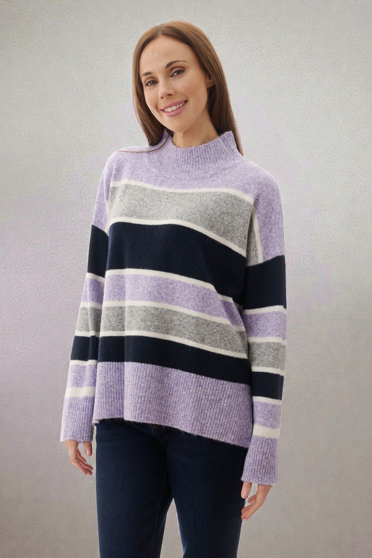 High neck stripe knit