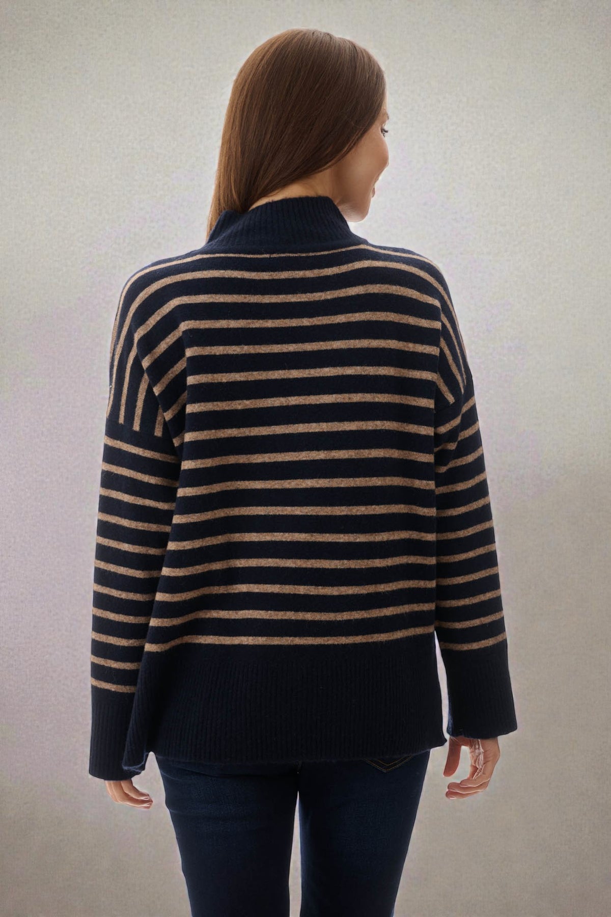High neck stripe knit