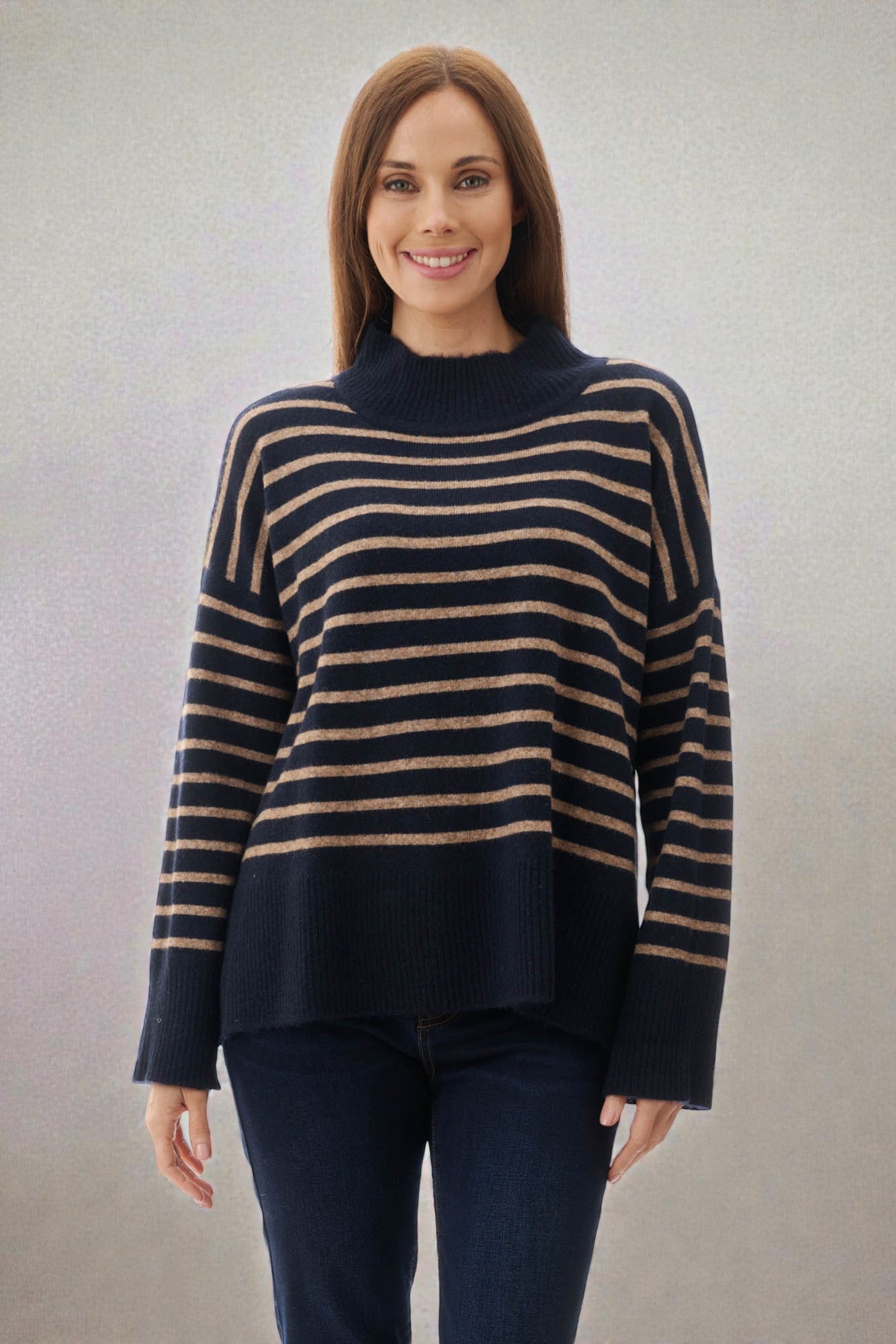 High neck stripe knit