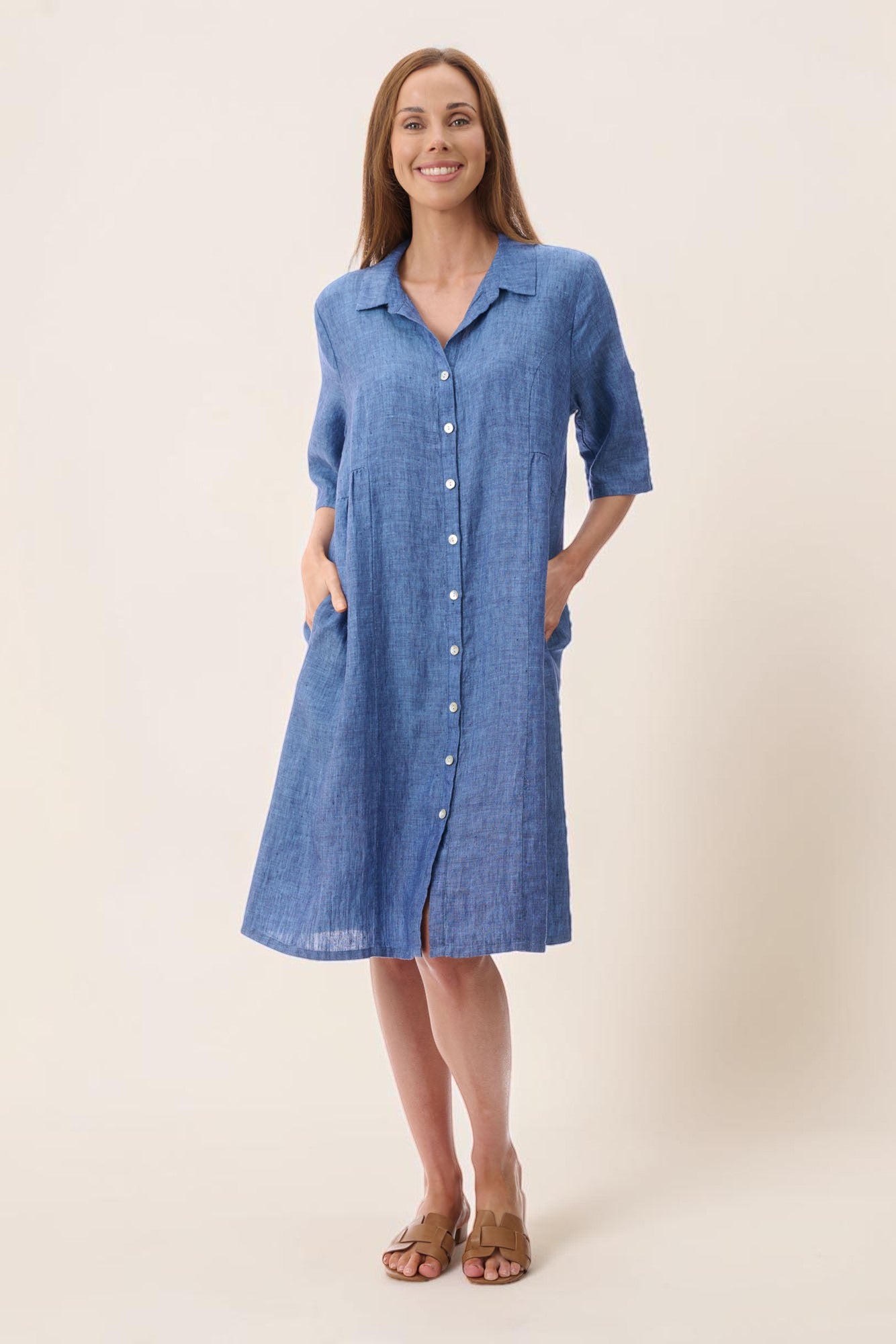 Collared linen dress