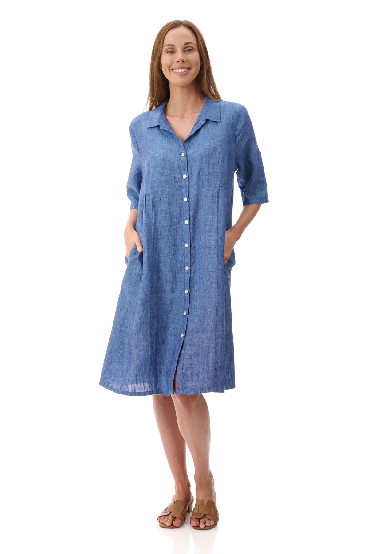 Collared linen dress