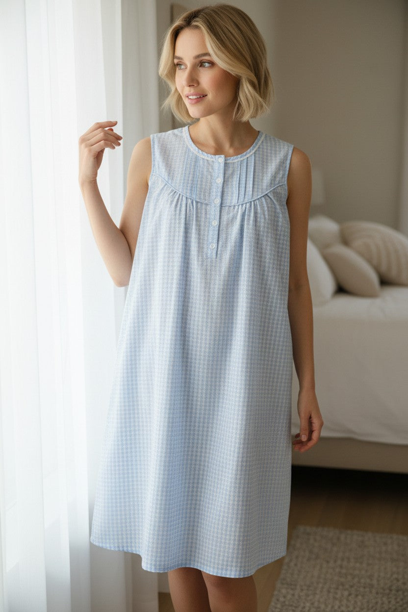 Check Sleeveless short nightie