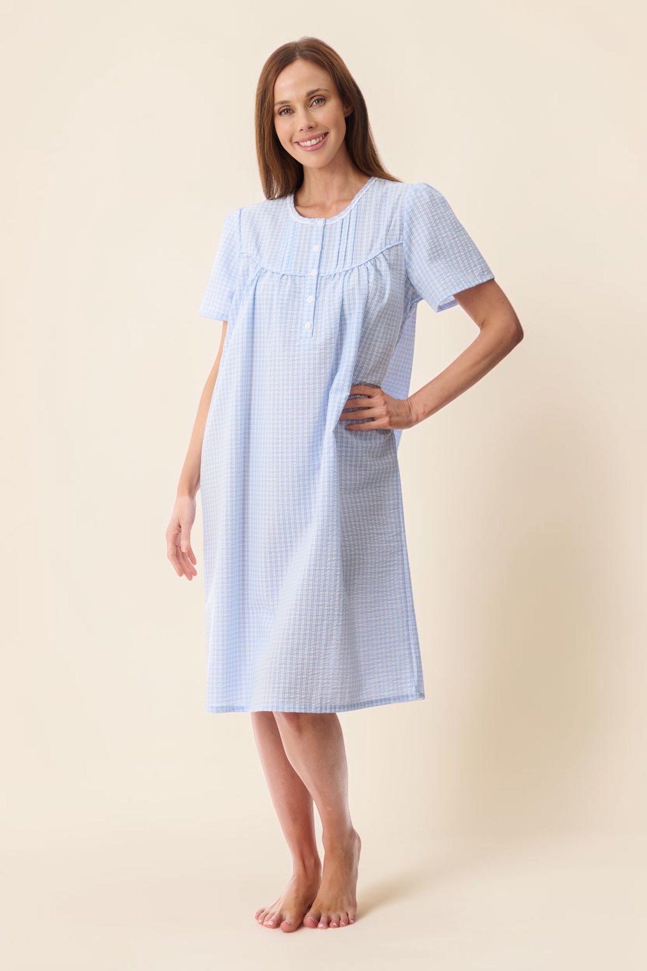 Check Short sleeve short nightie