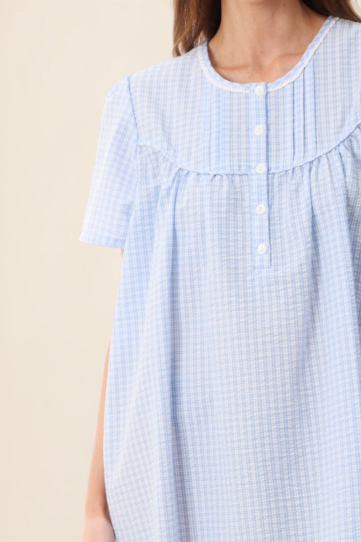Check Short sleeve short nightie