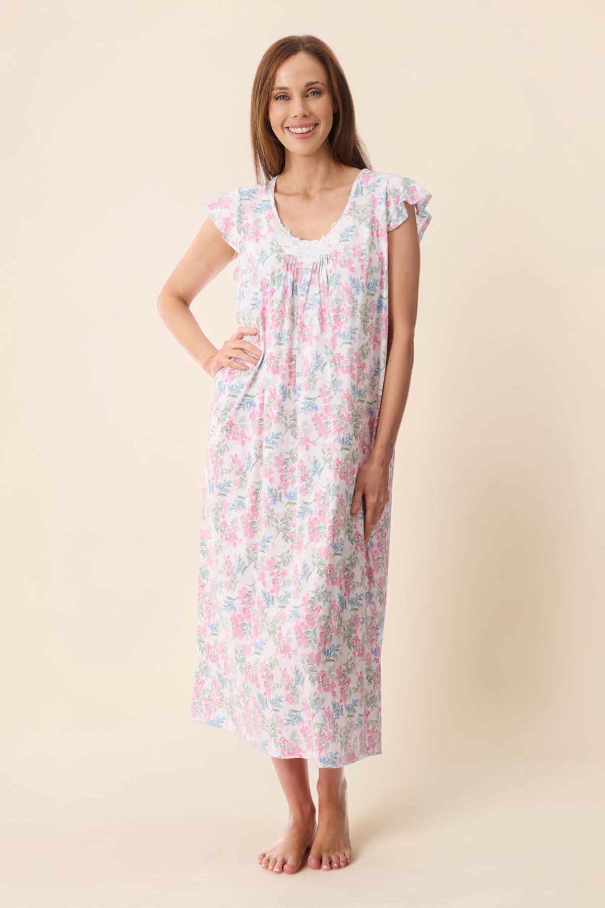 Arosa Flutter sleeve mid length nightie