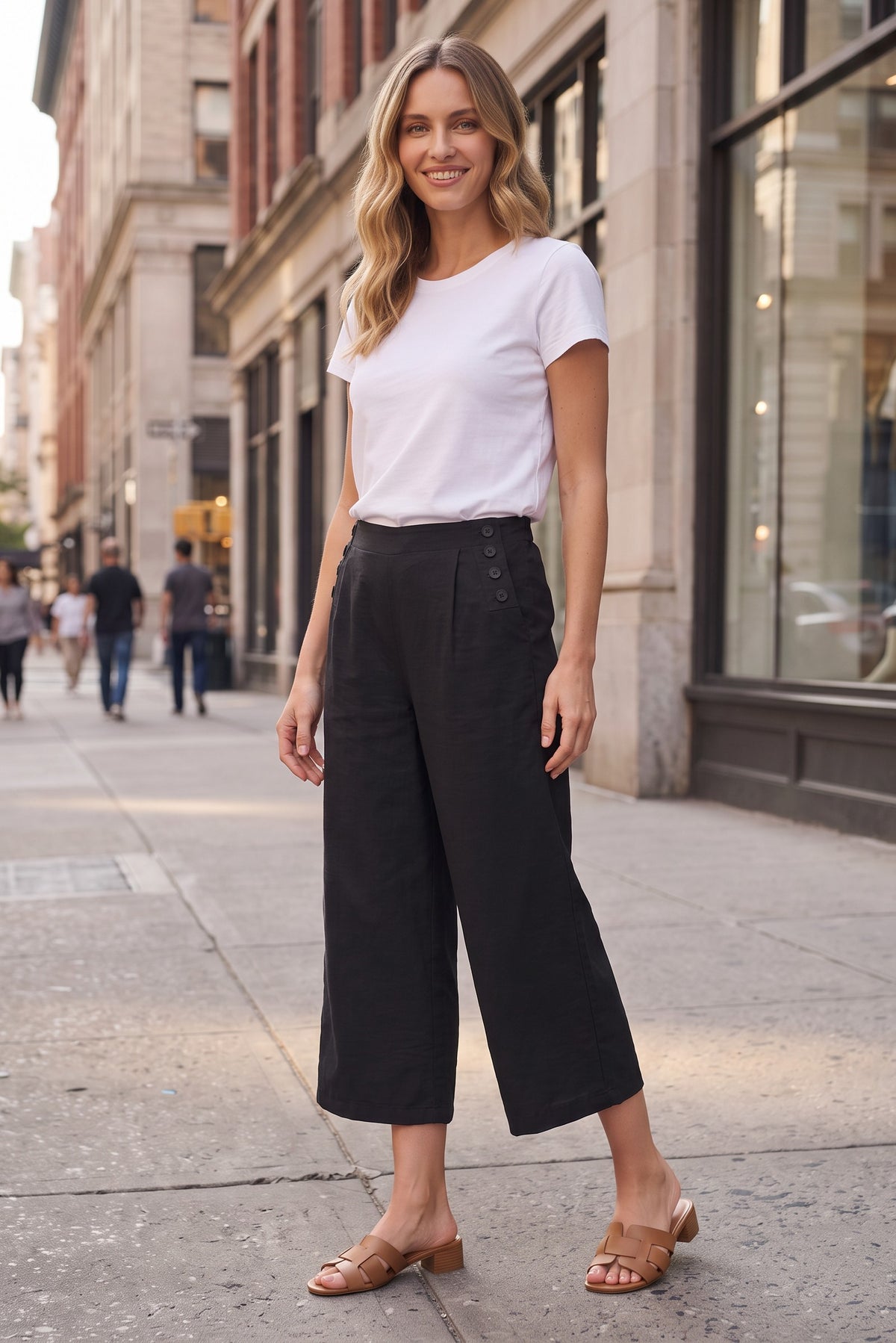 Crop button detail pant