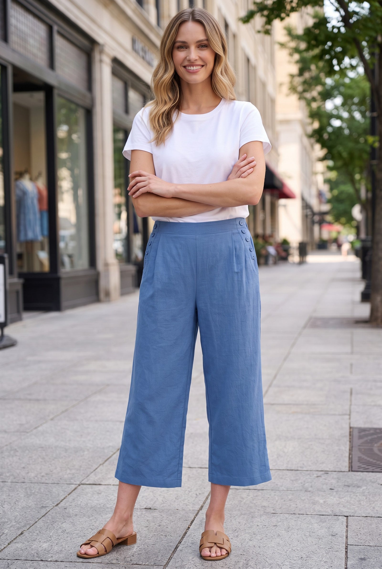 Crop button detail pant