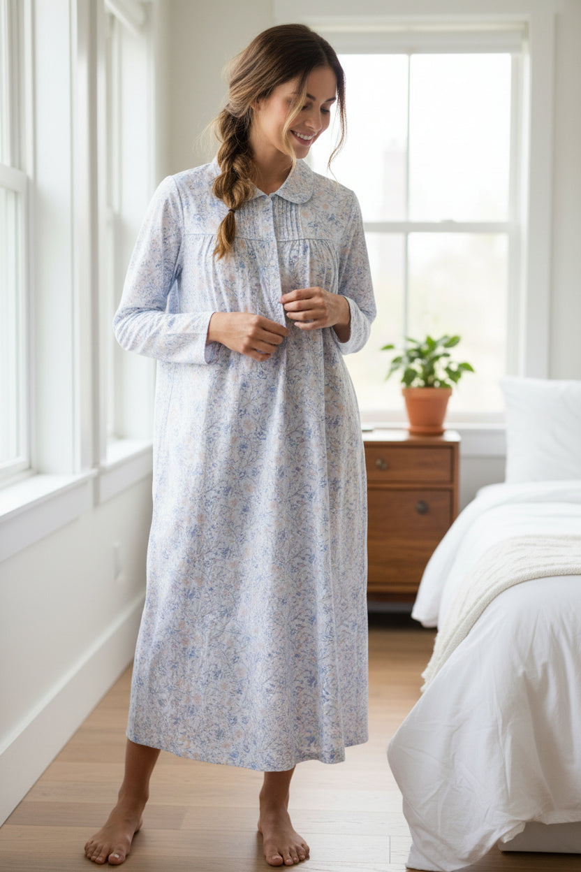 7LP48P - Poppy mid collared nightie