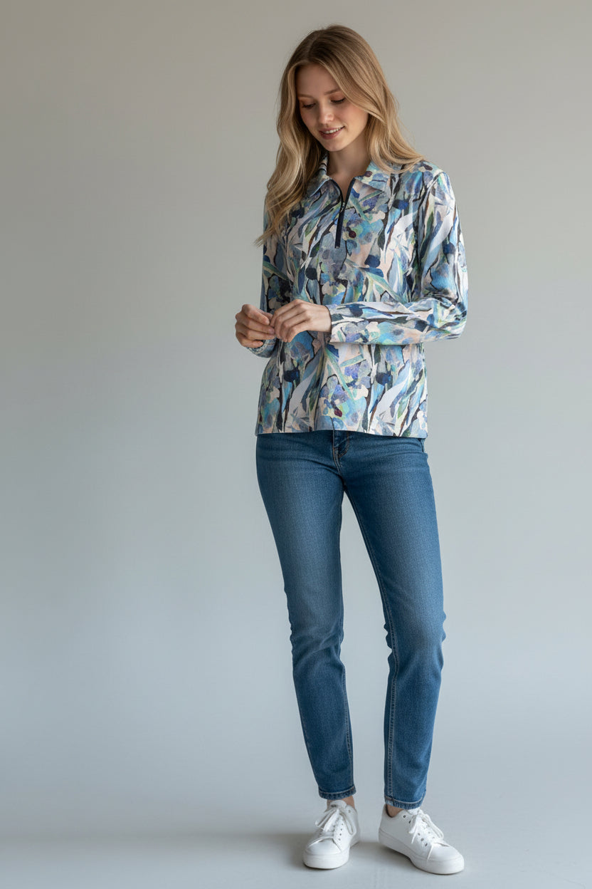Hughes zip print polo