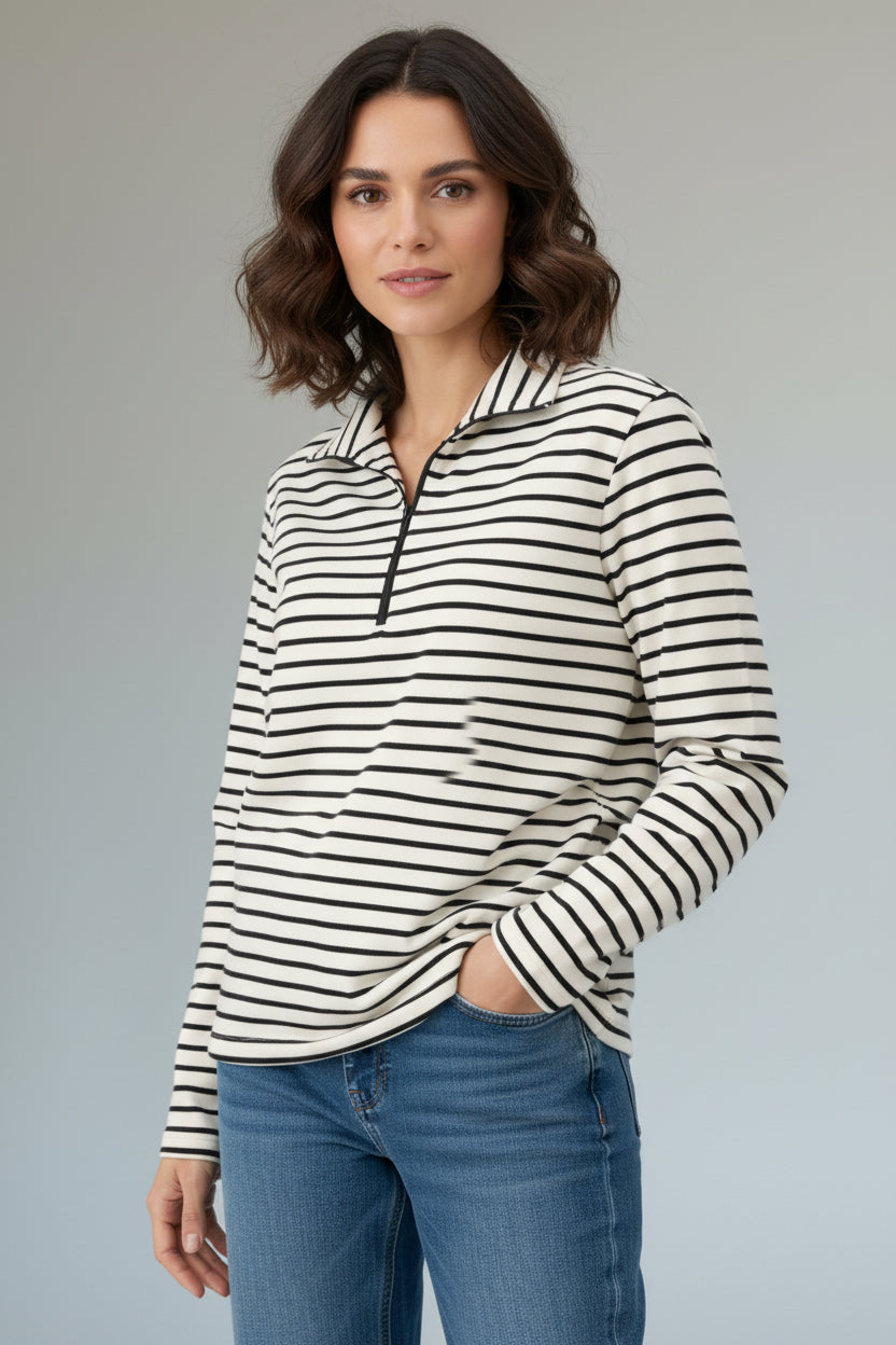Stripe zip neck top