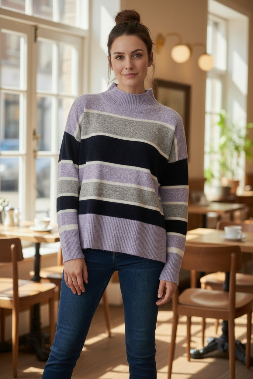 High neck stripe knit