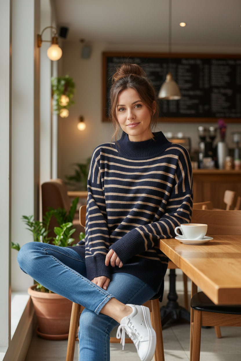 High neck stripe knit